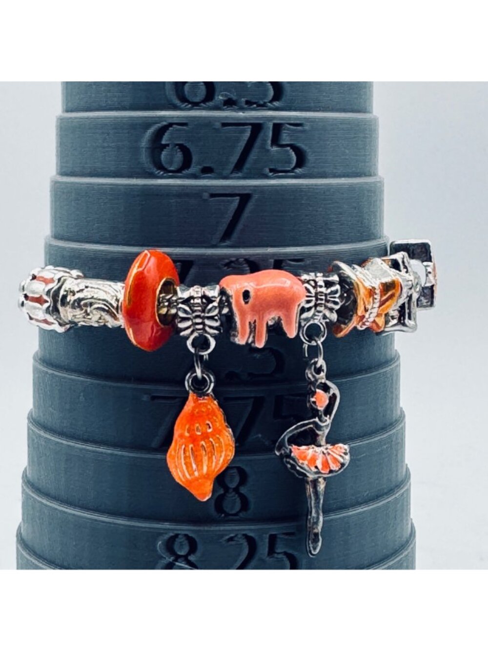 Slider Charm Bracelet Silver Tone Snake Chain Orange Tropical Beach Ballerina - Picture 4 of 6
